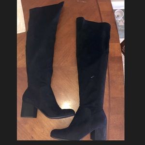 Thigh high black suede boots